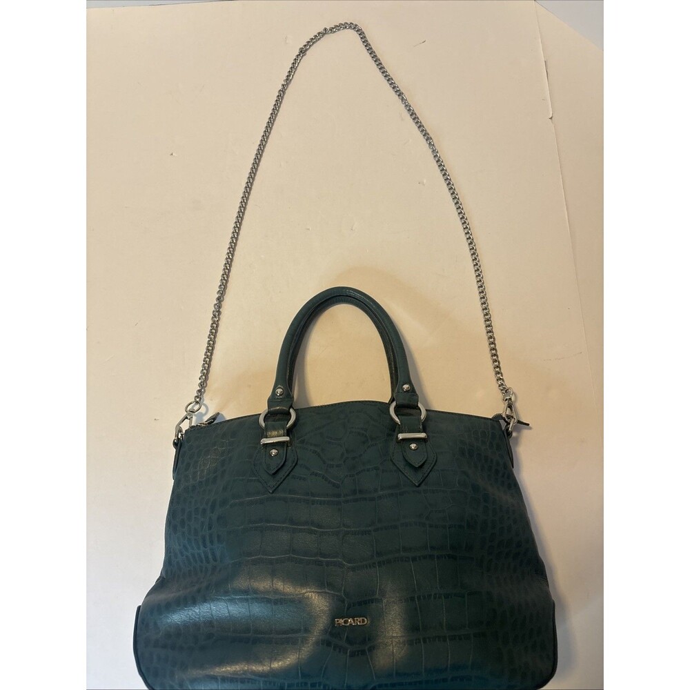 Picard Made in Germany Leather Handbag Emerald Green Crocodile Print